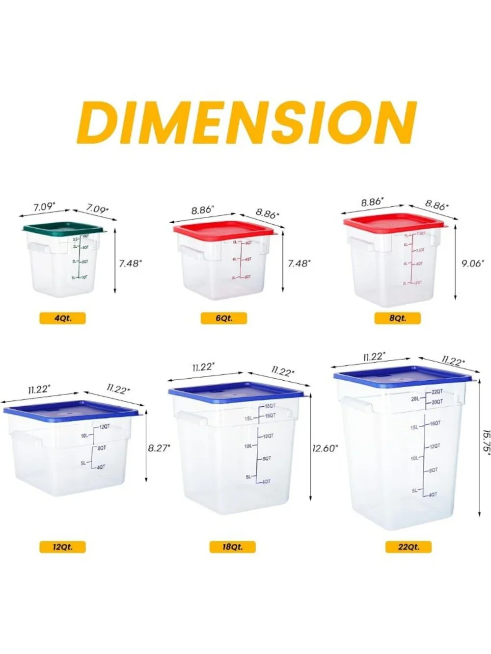 4 Pack 8 Qt Clear Square Food Storage Containers with Lids - Stackable, NSF